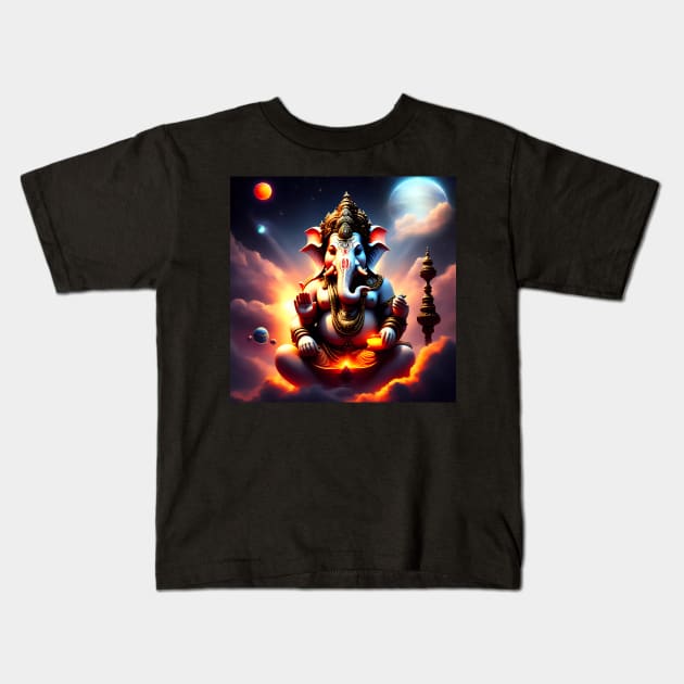 Ganesh with rising moon Kids T-Shirt by The Universal Saint